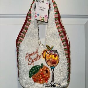 Handcrafted India White Beaded Aperol Spritz Shoulder Bag